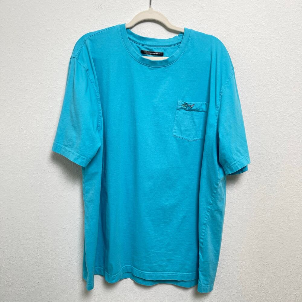 Greg Norman Collection Shark Logo Pocket T Shirt Aqua Blue XXL 100% Cotton